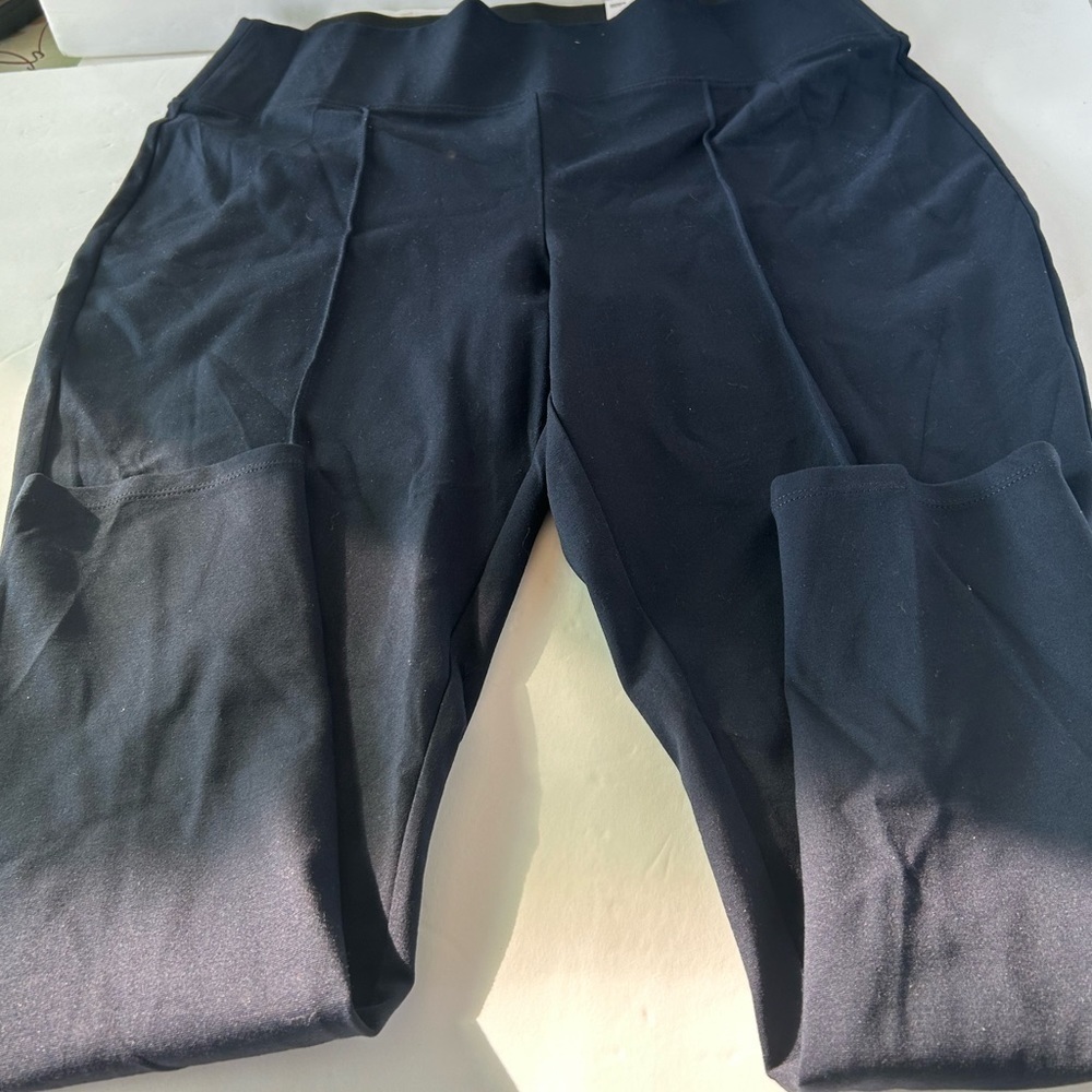 NWT Nine West Navy Ponte Front Seam Wide Waist Band Leggings
